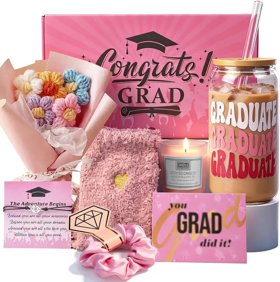 ANOTION Graduation Gift Idea for Her 2026, Pink Graduation Gift Box Set for Her, Congrats Grad Gift Basket, Class of 2026 Senior Night Gifts for Girls, High School College Graduation Care Package