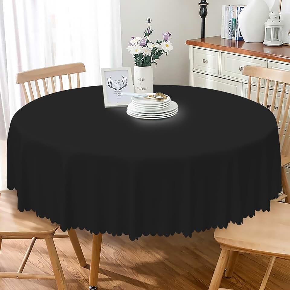 Black Round Tablecloth 42 Inch Solid Color Polyester Table Cover Stain Resistant Waterproof Table Cloth for Kitchen Dinning Tabletop Decoration Buffet Parties Outdoor and Indoor Use