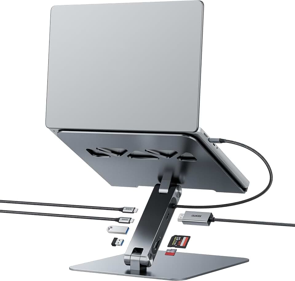 BENFEI Laptop Ständer mit 7-in-1 USB C Dockingstation – HDMI (4K@60Hz), 1×SD& 1×Micro SD Kartenleser, 100W Power Delivery, 10Gbps (1×USB-C & 2×USB-A 3.2) – Für MacBook Pro/Air iPad Pro XPS & ThinkPad