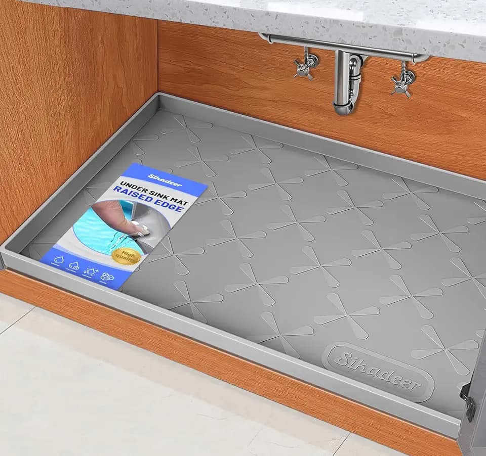 SIKADEER Waterproof Under Sink Mat Silicone 28" x 22" Kitchen Cabinet liner