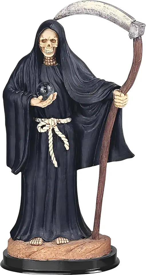 ICE Armor 12" H Black Santa Muerte Holding Scythe Statue Our Lady of The Holy Death Figurine Religious Decoration