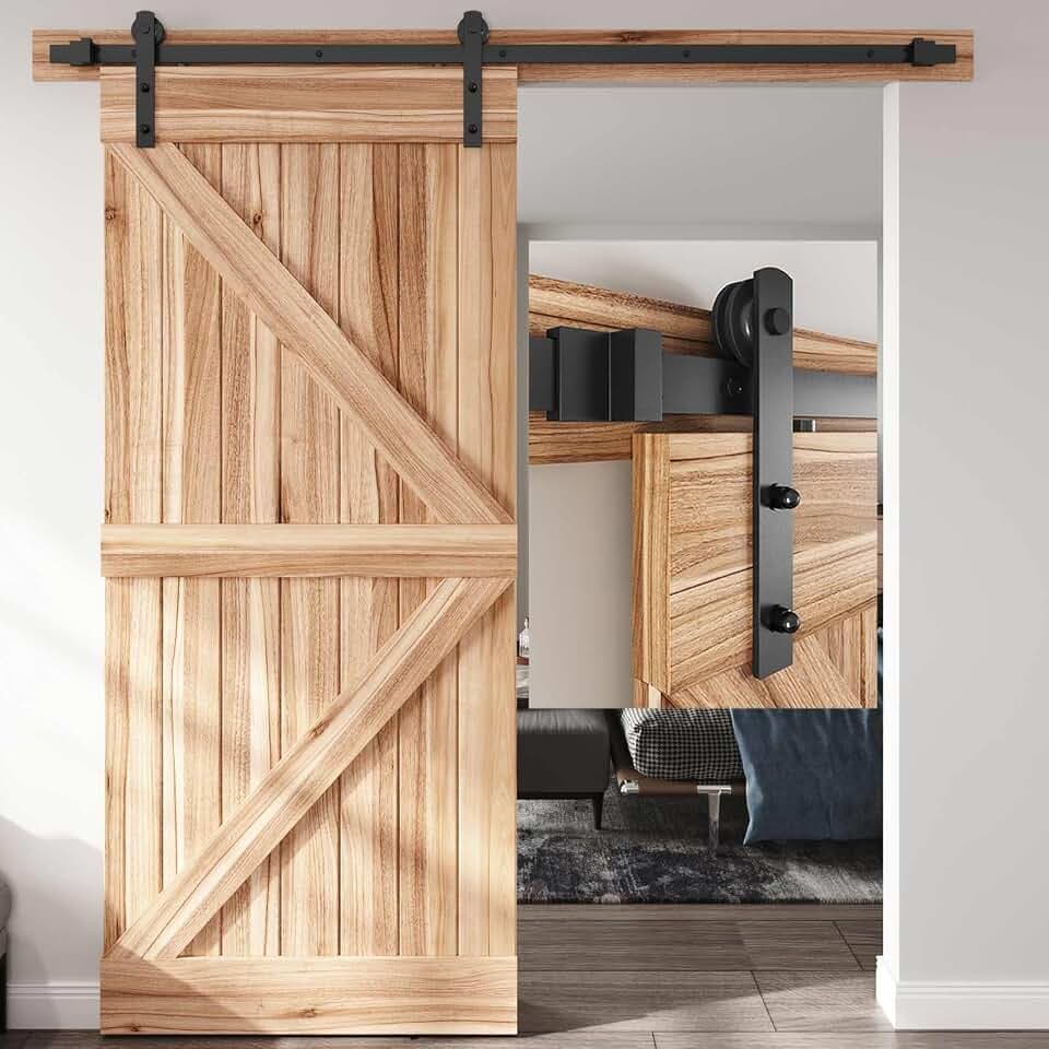 EaseLife 6 FT Sliding Barn Door Hardware Track Kit,Straight Pulley,Slide Smoothly Quietly,Easy Install (6FT Track Kit for 30"~36" Wide Single Door)