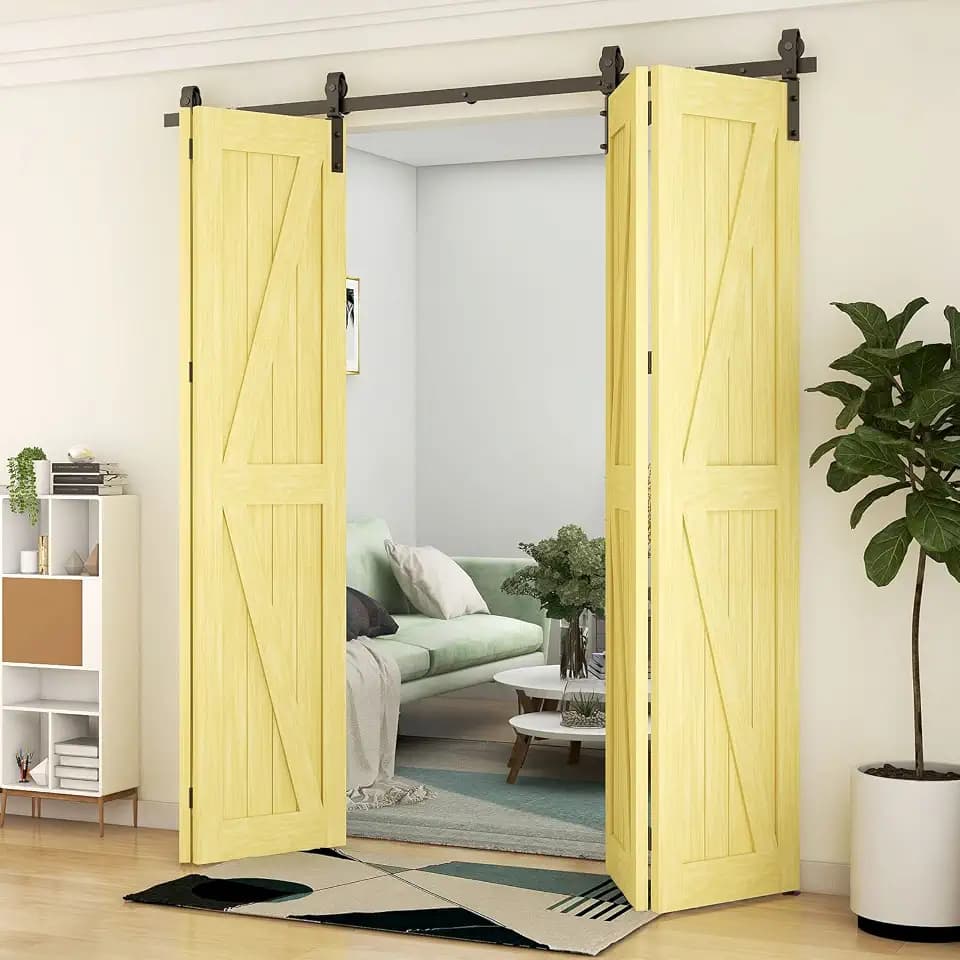 84" Bi-Folding Sliding Barn Door Hardware Kit,7FT Heavy Duty Track Roller Kit for Max 20" x 4 Doors,Smoothly and Quietly,Easy to Install,No Door Panel,Black