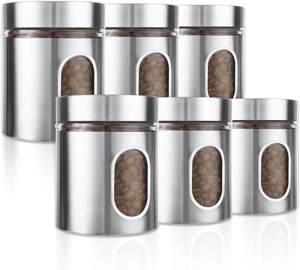 6 Pack Stainless Steel Canisters, 21 oz Kitchen Canisters Set, Airtight Coffee Tea Sugar Container, Coffee Storage Container for Kitchen Pantry Tea Sugar Canister