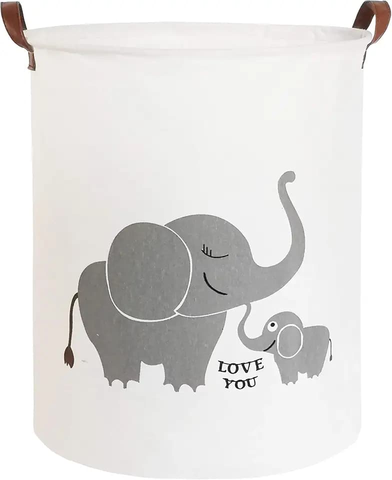 CLOCOR Collapsible Round Storage Bin,Large Storage Basket,Clothes Laundry Hamper (Love Elephant)