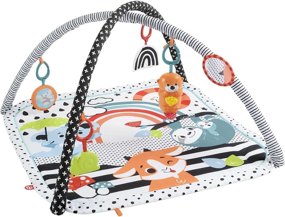 Fisher-Price Tierfreunde Kontrast-Spieldecke, Spielbogen, mit Musik und Licht, Krabbeldecke für Baby, zum Spielen im Bauchlage, Baby Ausstattung, ab Geburt, HPF39