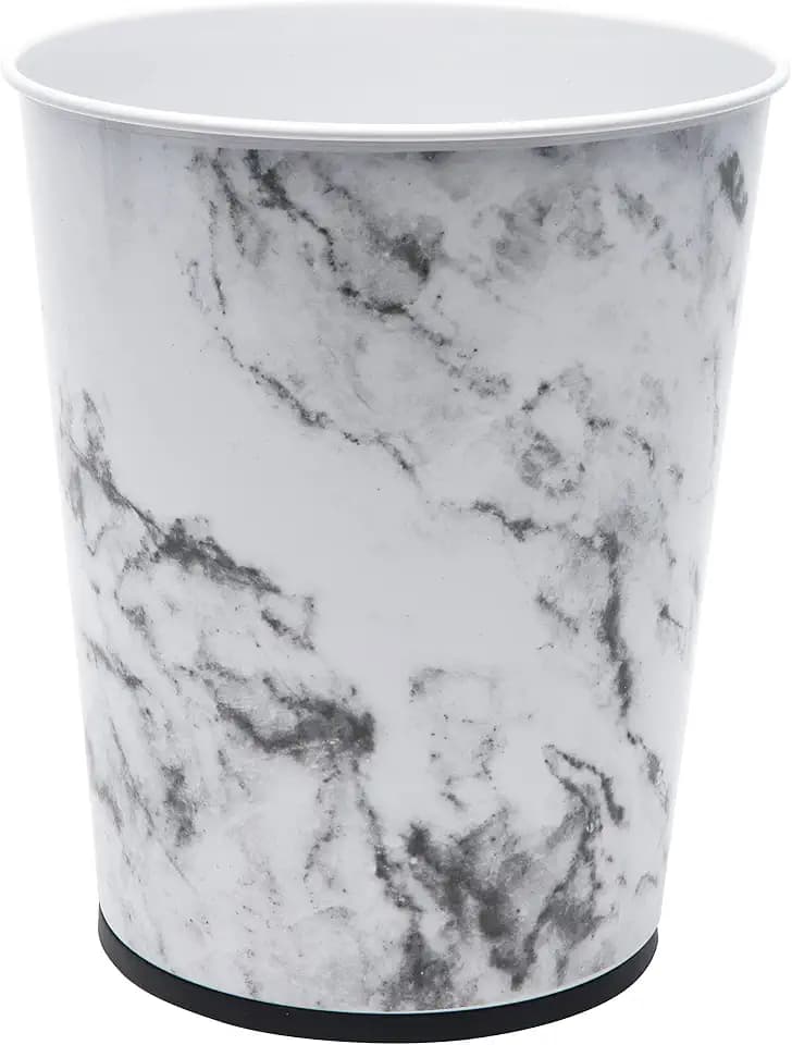 Bath Bliss 5 Liter Small Wastebasket | Round Open Top | Trash Can | Bathroom | Bedroom | Kitchen | Office | Dorm | Disposal Waste Bin | Garbage | Marble