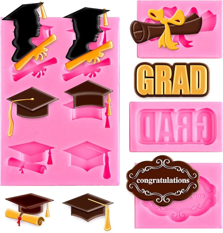Whaline 4 Pack Graduation Mini Fondant Molds Silicone Cap Diploma mould Congrats Grad Congratulations Candy Chocolate Mould for Party Soap Jelly Cake Cupcake Topper Decoration