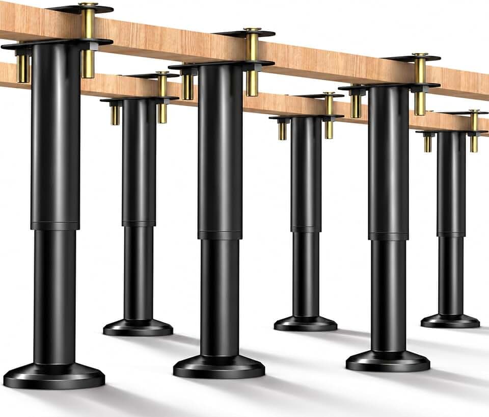 6 Pcs Adjustable Height Bed Support Legs, 6-9 Inch Metal Under Bed Frame Support Legs, Extra Sturdy Bed Legs Replacement Parts with Rubber Non-Slip Base for King Queen Frame Wooden Center Slat
