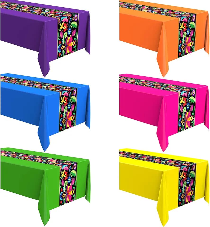 Oudain 6 Pcs 108 x 54'' Mexican Party Decor Fiesta Tablecloth, Multicolor