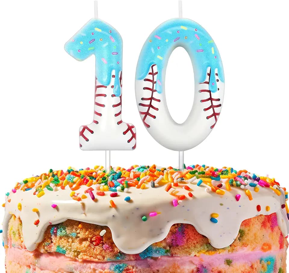 Conelist Ice Cream Drip Baseball Birthday Candle Number 10 Cake Topper