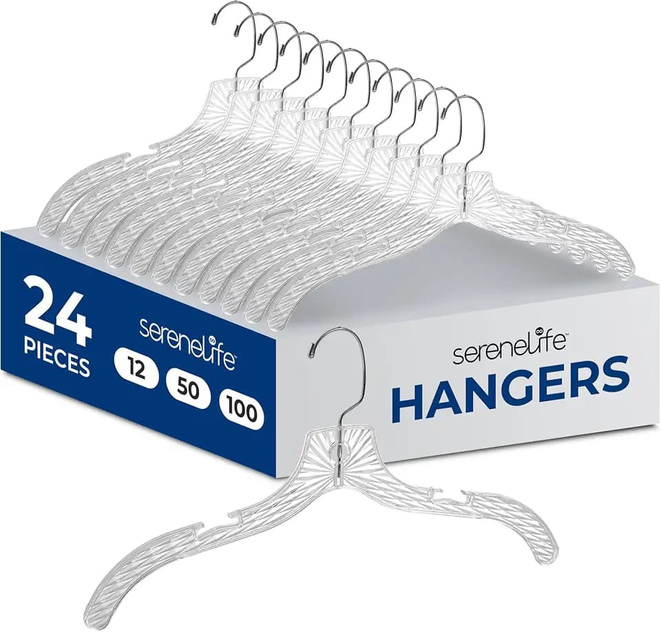 SereneLife Transparent Plastic Hangers, Crystal Clear, 24 Pack