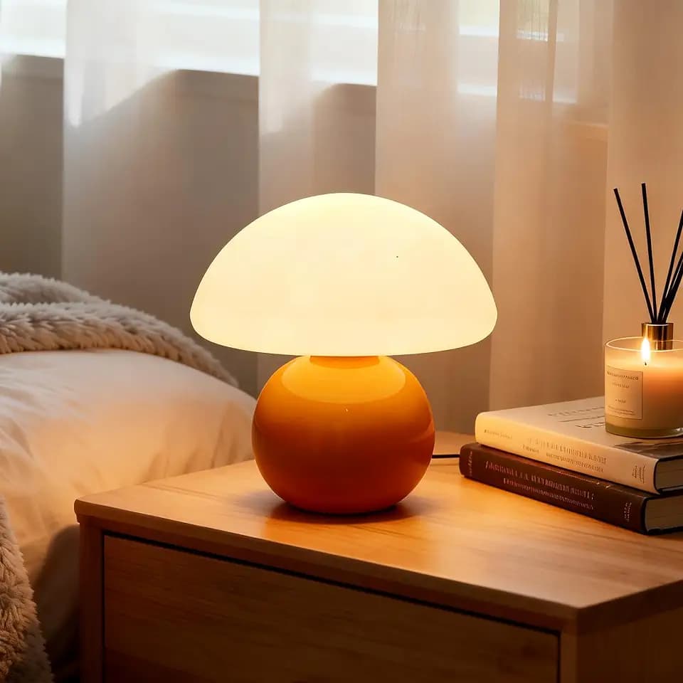 3-Way Dimmable Orange Mushroom Lamp - Plug Powered Small Desk Table Lamp with Dimmable Ambient, Night Light for Bedroom, Office,Nursery,Home Living Room Decor, Gift for Kids Teens & Adults(Orange)