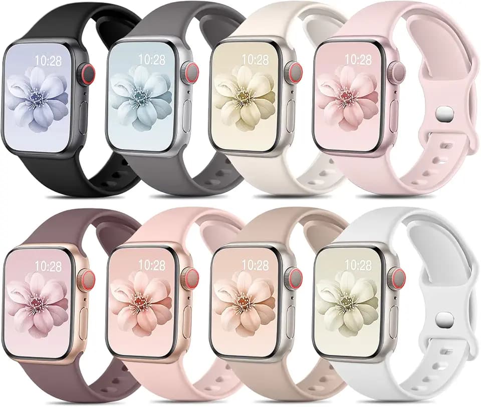 Mastten 8 Stück Sport Armbänder Kompatibel mit Apple Watch Armband 44mm 45mm 46mm 49mm 42mm Damen Herren, Weiche Silikon Band für iWatch SE Armband Series 11 10 9 8 7 6 5 4 3 2 1 Ultra, Moranti