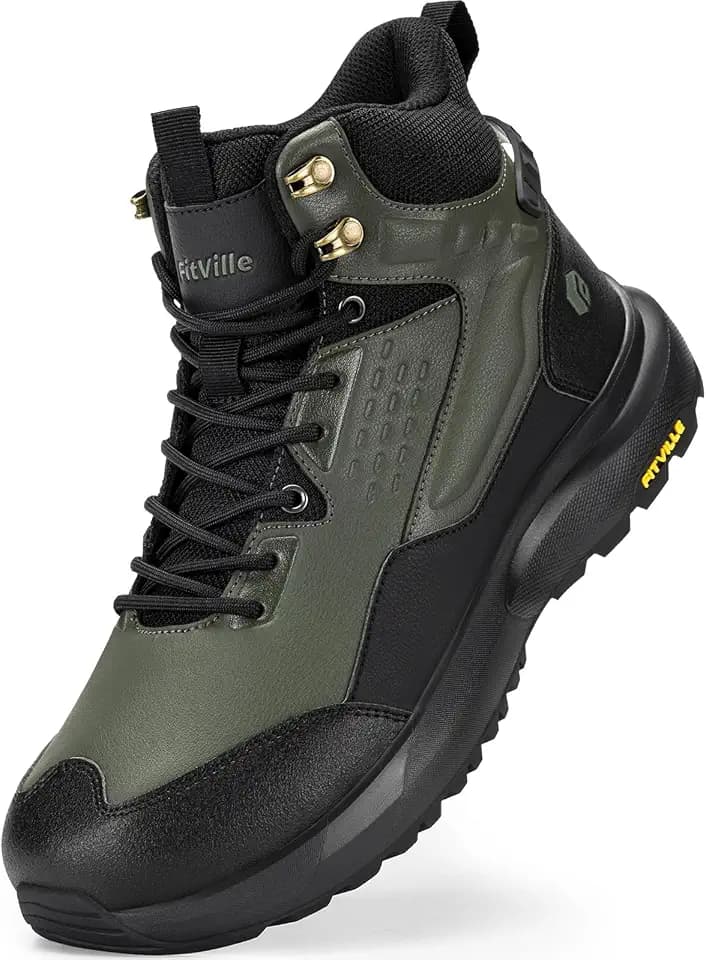 FitVille Wide Mens Boots Orthopedic Walking Hiking Shoes Water-Resistant