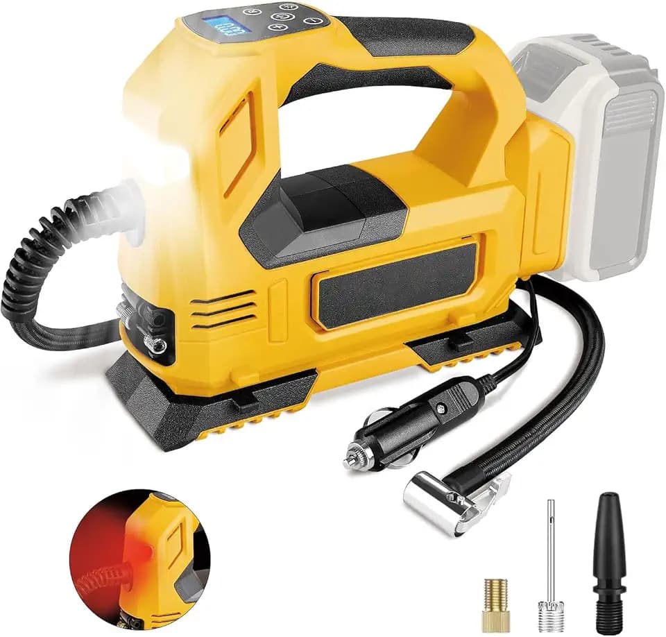 Akku-Kompressor für DeWalt 18V Akku (ohne Akku), Tragbare LED-Licht Handheld Luftpumpe mit digitalem Manometer, Elektrische Luftkompressor für Autos, Motorräder, Fahrräder, Sportbälle