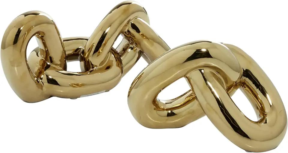 CosmoLiving Porcelain Ceramic Sculpture, Set of 2 Sculpture 15", 10"W, Gold