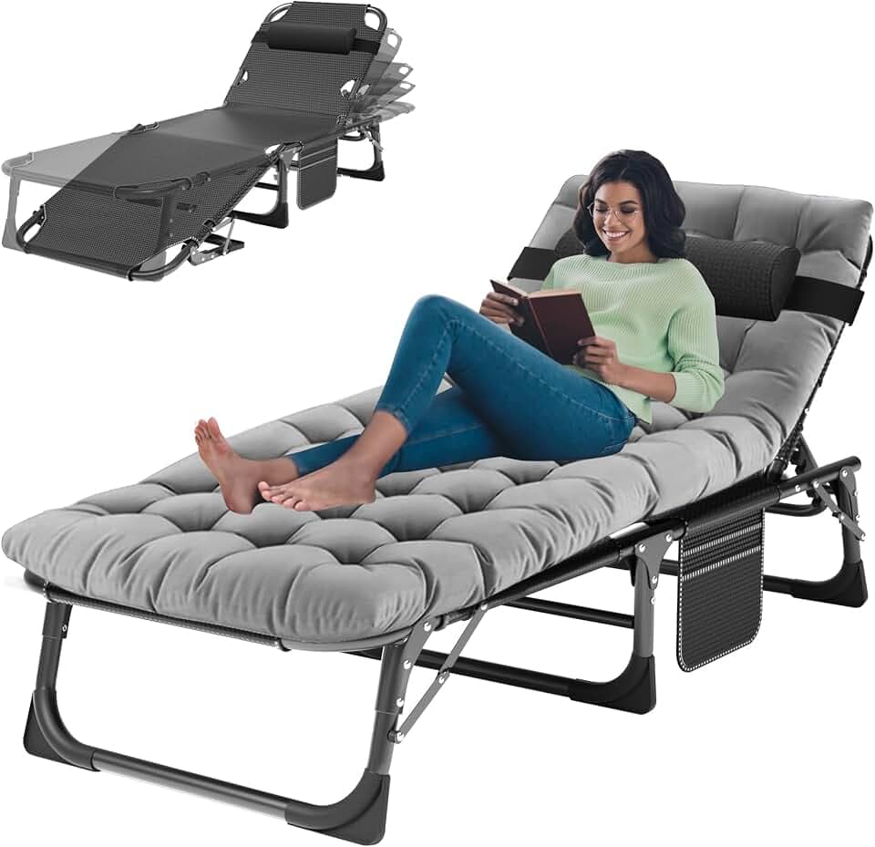 ABORON Patio Lounge Chair, Folding Adjustable Chaise Chair, Max 450LB Load