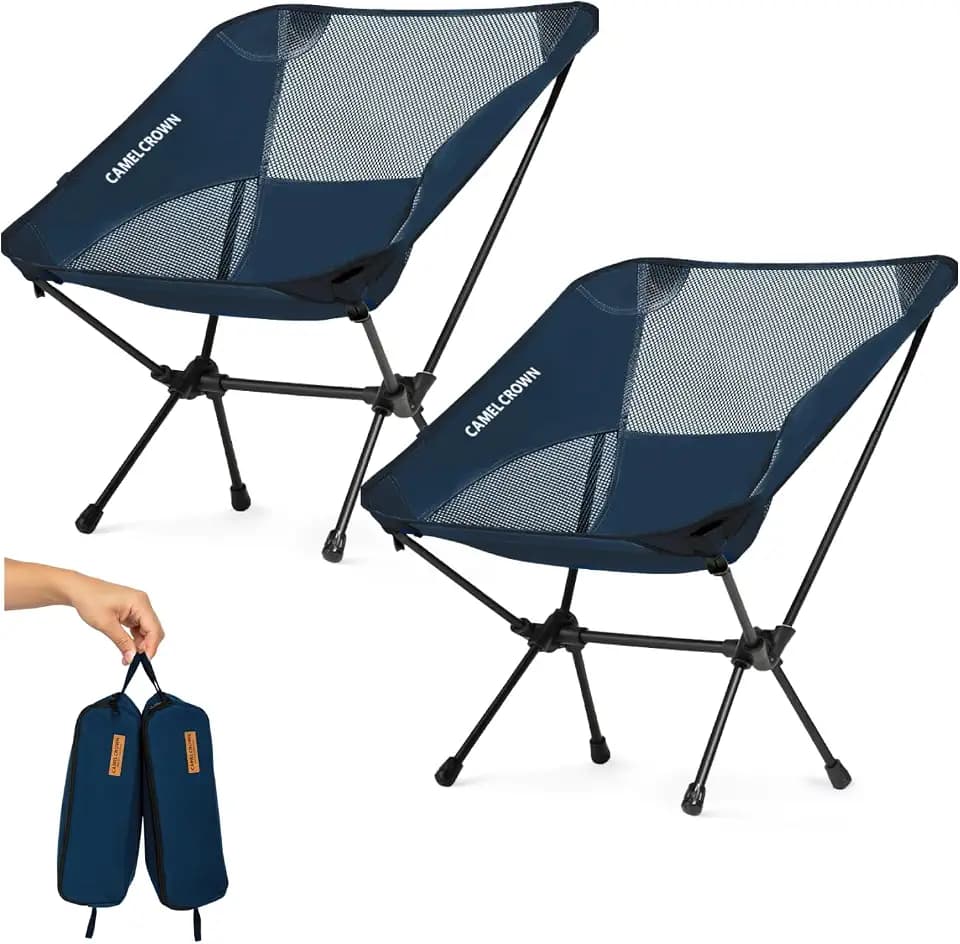 CAMEL CROWN Portable Camping Chair Lightweight Compact Folding Chair Mesh for Outdoor Camp Travel Beach Picnic Festival Hiking Backpacking Navy Blue 2 Pack