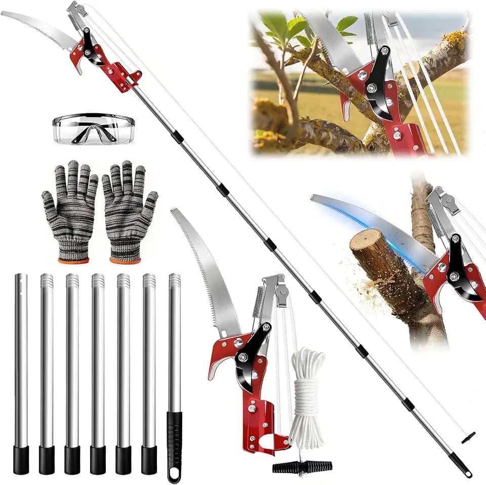 Pole Saw for Tree Trimming,Long Handle Branch Cutter Pole,Manual Pole Cutter for Yard Garden Patios Trees Branches Cutting (Red, 10FT)