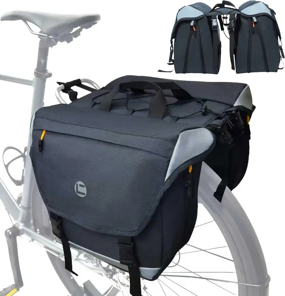 Bike Panniers, 25-35L Expandable Bike Saddle Bag for Rear Rack, Waterproof Large Capacity Reflective Strip Bicycle Panniers, Ebike Accessories for Commuter Grocery Shopping Travel Carrier