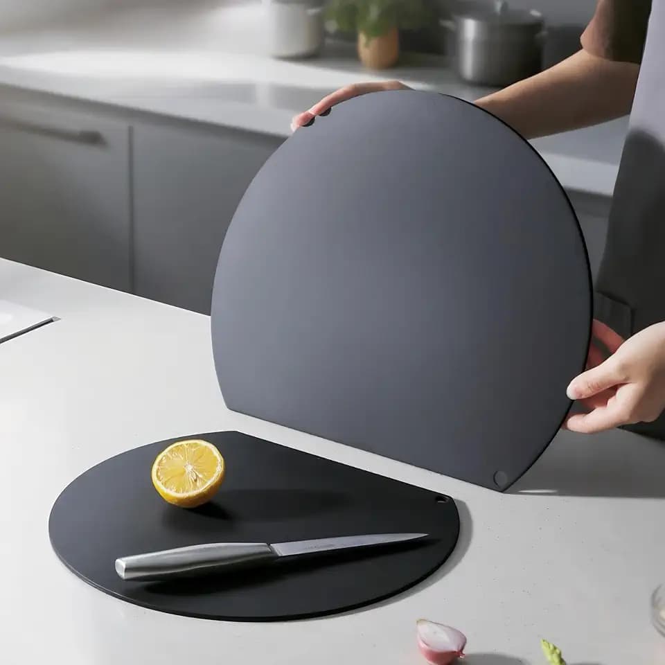 Cutting Mats for Kitchen, Thin Cutting Boards Flexible, Rubber cutting board, Food Grade TPU Black, Cutting Boards Non Toxic Small, Dishwasher Safe, 2 Pieces (2, Black/Black-D Shape)