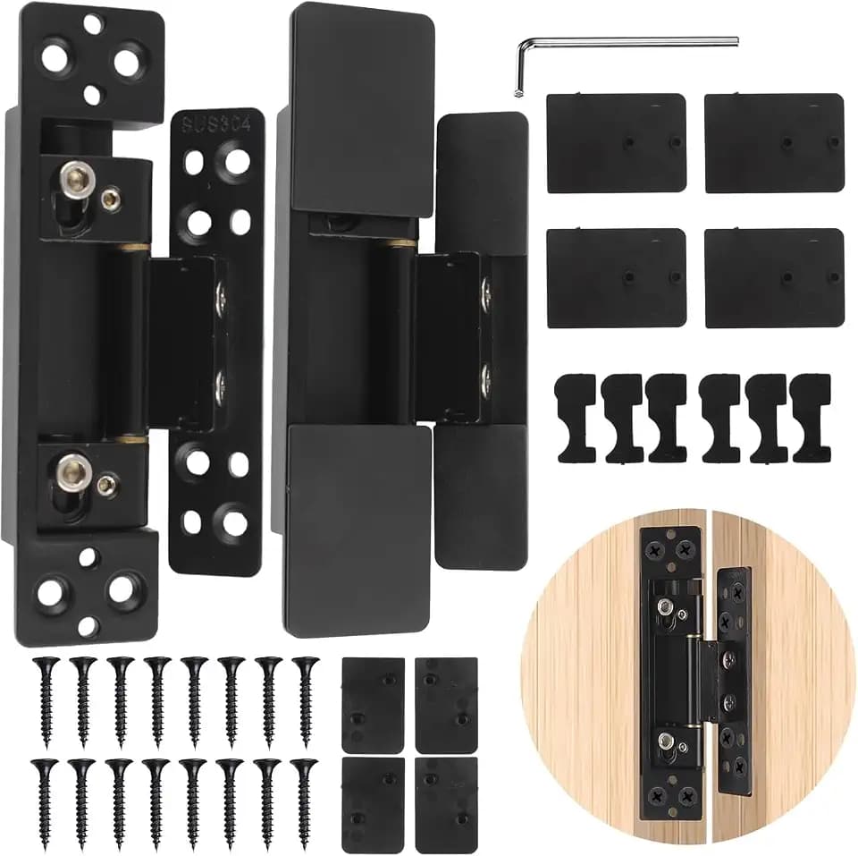TamBee Hidden Door Hinges 5 Inch, 304 Stainless Steel, Heavy Duty Invisible Hinges, Silent 110° Opening, 88 Lbs Load Capacity, Ultra-Thin 3D Adjustable Concealed Hinge for Secret Doors (2pcs)