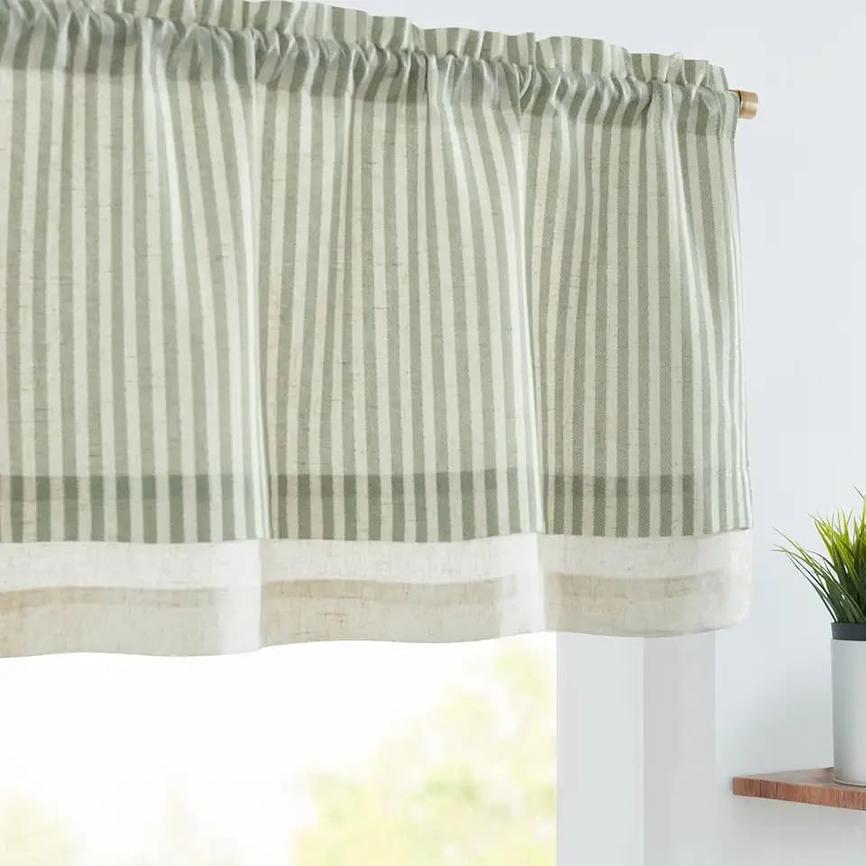 jinchan Linen Valance Kitchen Curtain Light Filter Double Layer 18 Inch