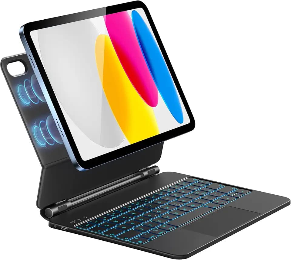 HOU Tastatur für iPad 10/11 Generation (2022, 2025 A16), magnetische Halterung, Trackpad Muti-Touch, Hintergrundbeleuchtung in 7 Farben iPad 10 Generation 2022 Schutzhülle mit Tastatur, italienisches