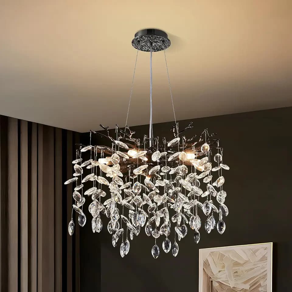 18" Modern Black Tree Branch Crystal Chandeliers 6-Light Round