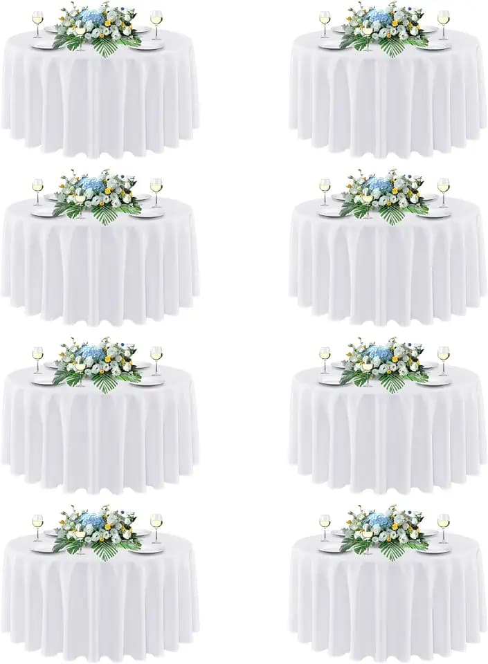 sancua White Round Tablecloth 90 Inch Fit 30-72 Inch Tables, 8 Pack