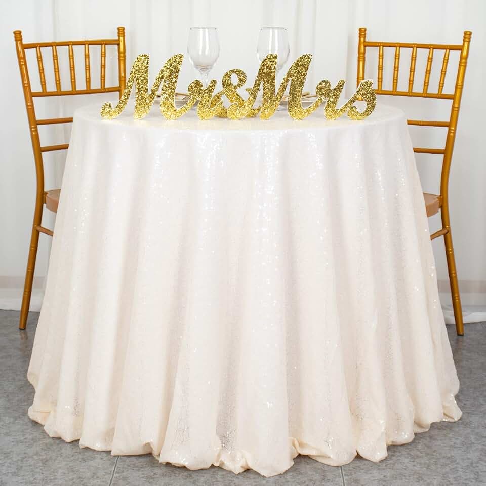 ShiDianYi Round Sequin Tablecloth-120Inch-Ivory Round Table Cloth for Wedding/Party/Decor(Ivory)