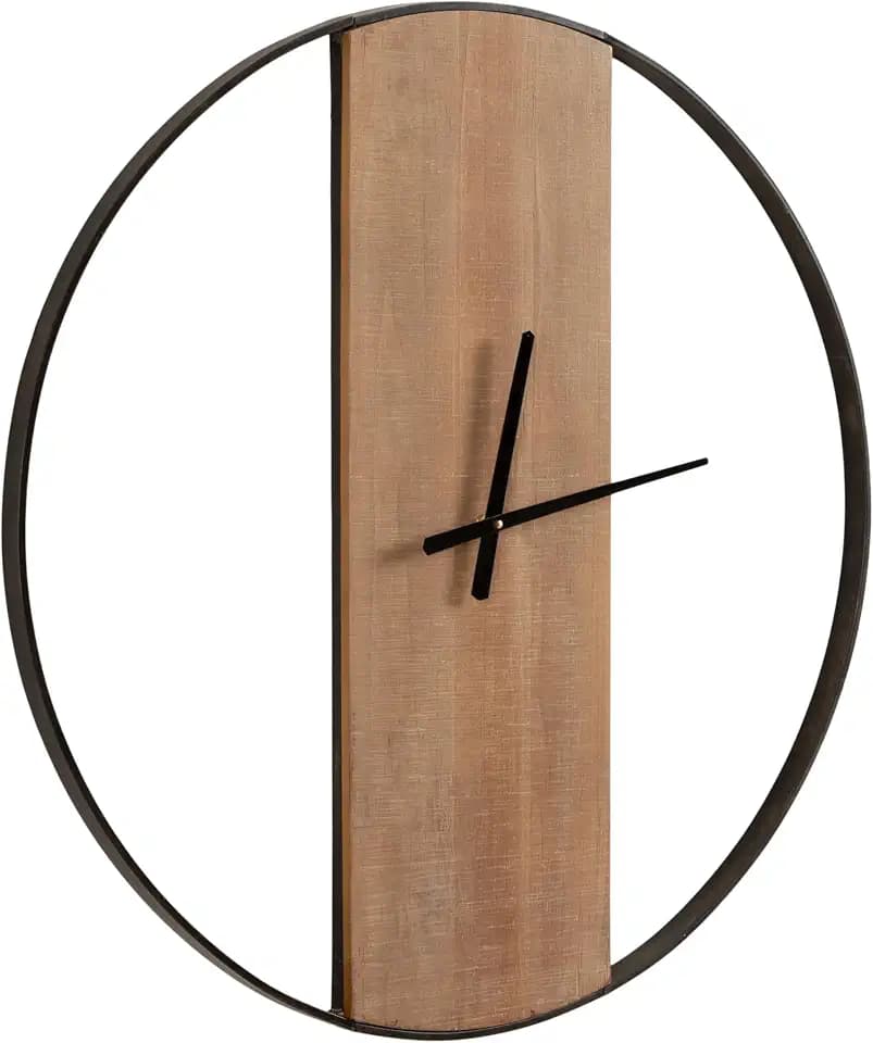 Kate and Laurel Ladd Modern Numberless Round Wall Clock; 32 Inch Diameter; Hazelnut and Black; Decorative Minimal Metal and Wood Clock for Living Room Decor