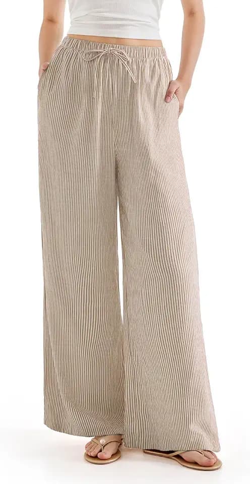 SUUKSESS Women Wide Leg Linen Pants with Pocket High Waisted Lounge Pant