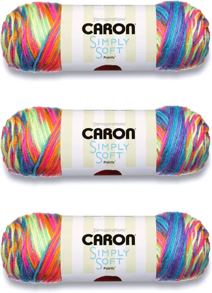 Caron Simply Soft Paints Yarn for Crocheting, Rainbow Brights, 3-Pack