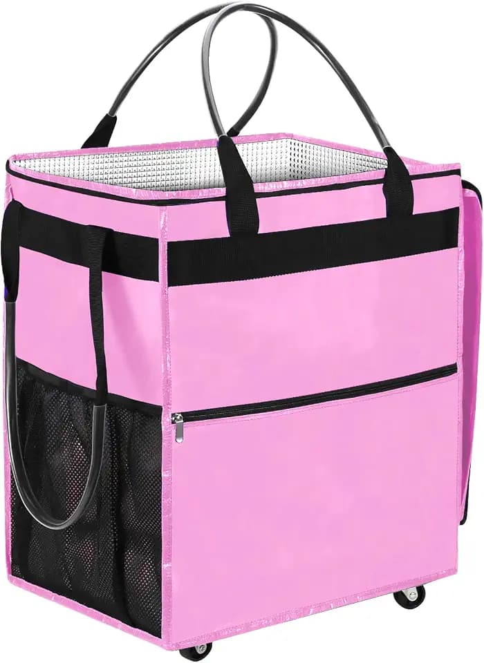 Reusable Grocery Bag on 5 Wheels - 84L Foldable Rolling Tote Bag Shopping Cart with Handles, Carries Up to 90 LBS