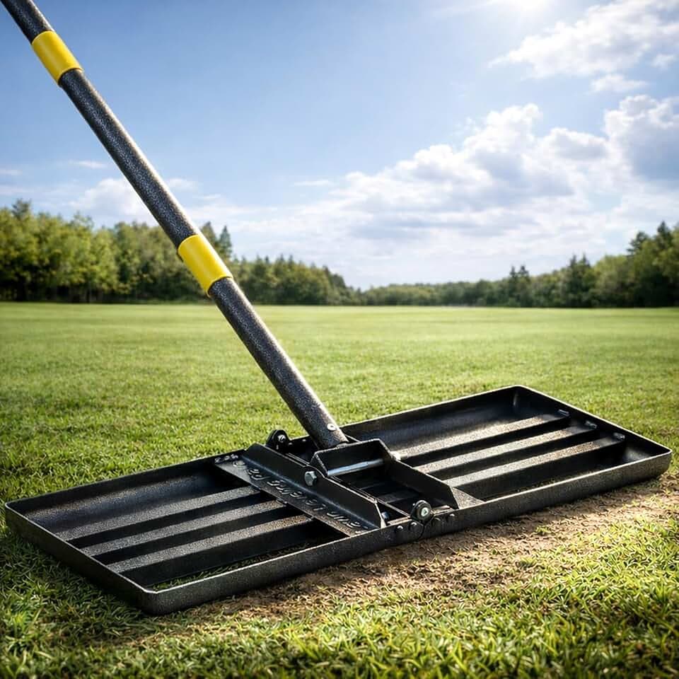 Lawn Leveling Rake - Heavy Duty 30" x 10" Lawn Leveler,Anti-Flip Edge, Adjustable 5FT Handle, Folding Plate for Yard, Soil, Sand, Topsoil Spreader - Garden Ground Top Dressing,Landscaping Tool