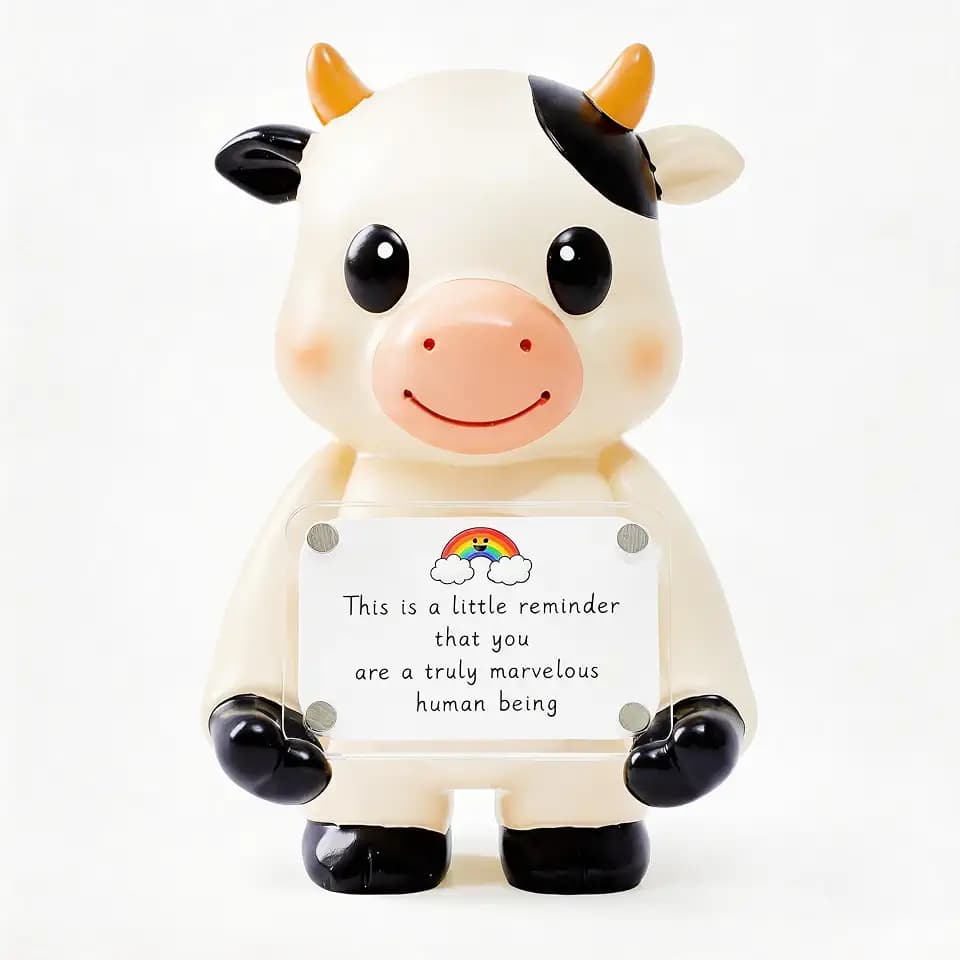 Positive Cow Figurine, Desk Decor with Interchangeable Signs