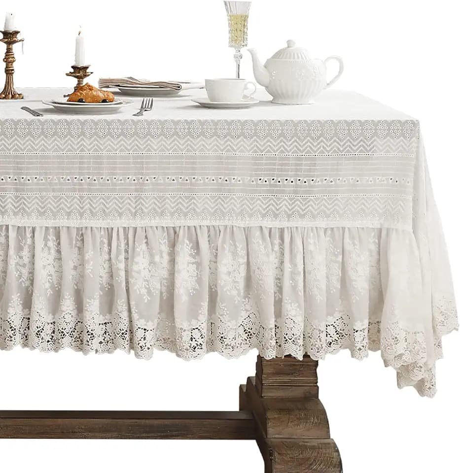 patdrea Vintage French Lace Cotton Table Cloth,Rectangular 63"x79"-Neumann