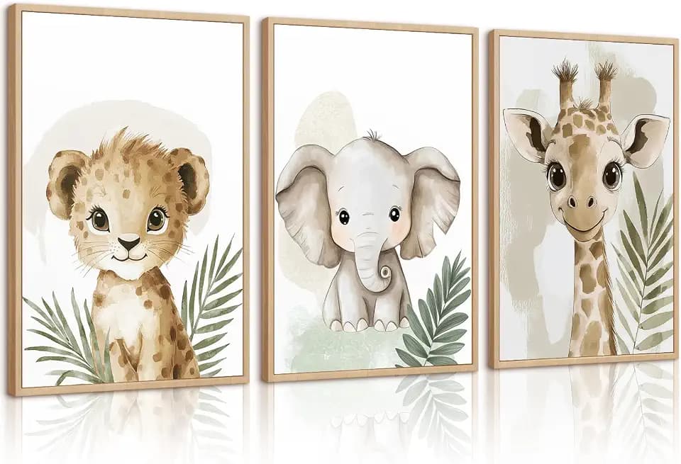 Nursery Animal Wall Art Decor Baby Boy Kids Room Pictures Safari Jungle Nursery Canvas Wall Decor Toddler Woodland Animals Prints Cute Giraffe Poster Artwork for Bedroom 16x24x3 Inch Unframed