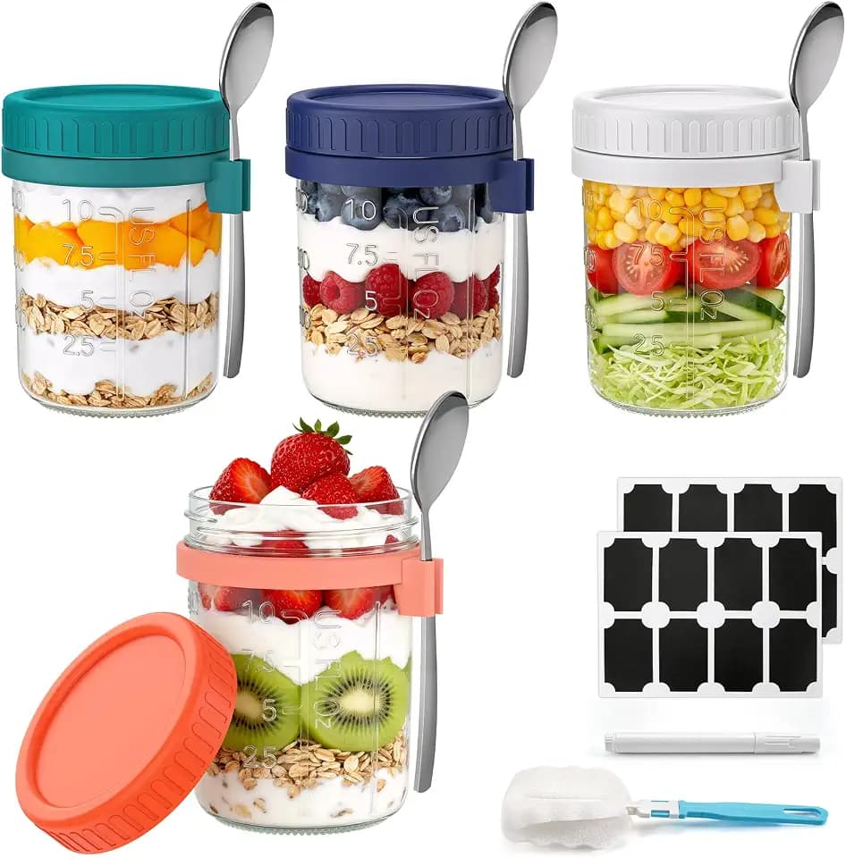 Airtight Oatmeal Container 4 Pack 16 oz Overnight Oats Containers with Lids