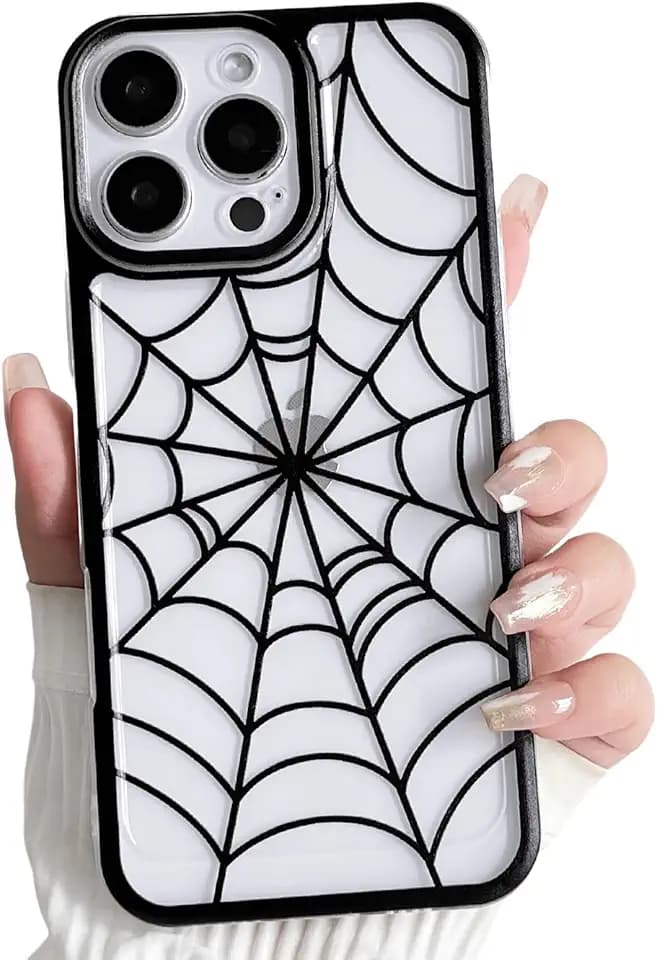 Lovmooful for iPhone 16 Pro Max Case Cute Clear Spider Web Design-Black