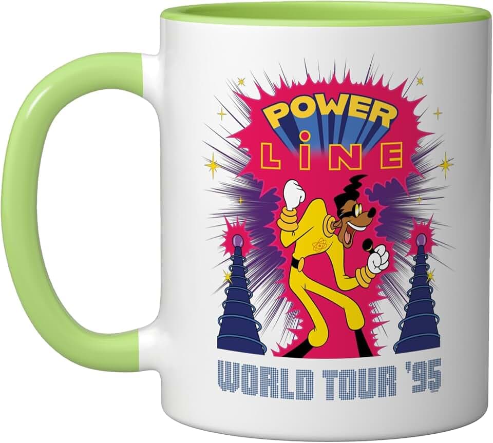 Disney A Goofy Movie Powerline World Tour '95 2-Sided Rock Ceramic Mug, Light Green/White, 11oz
