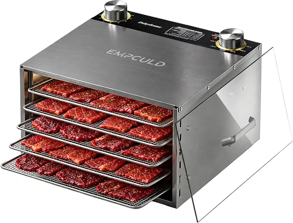 Food Dehydrator, 5 Stainless Steel Trays, 194°F Temp, 3.1 ft² Drying Area