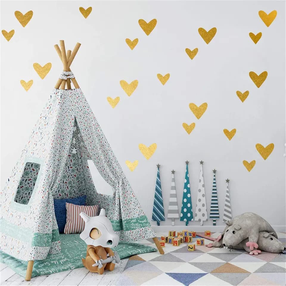 126 Pcs Loving Heart Wall Decal,Gold Heart Wall Stickers for Girls Room Decor Vinyl Stickers Removable