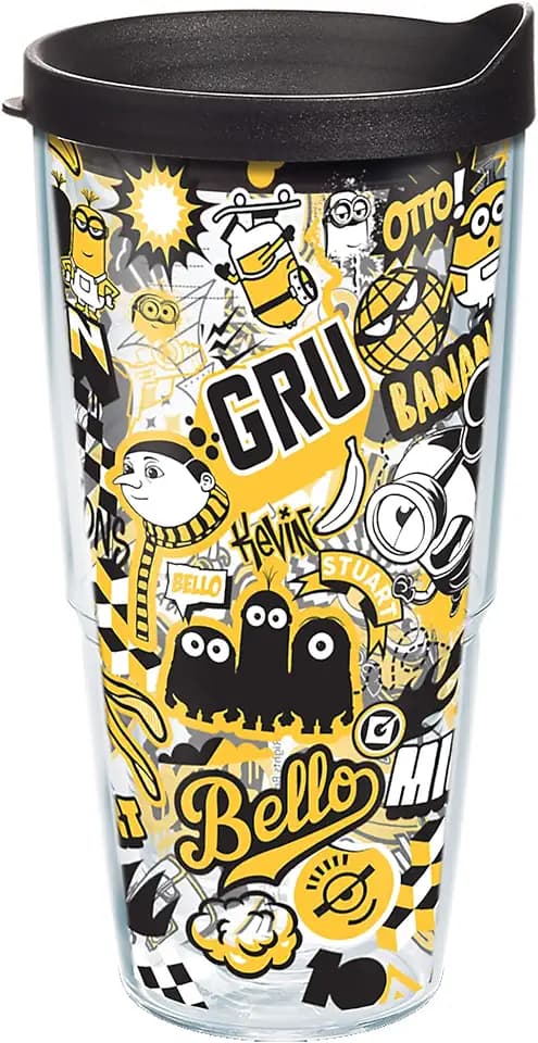 Tervis Made in USA Double Walled Minions - Yellow Stickers Insulated Tumbler Cup Keeps Drinks Cold & Hot, 24oz, Classic
