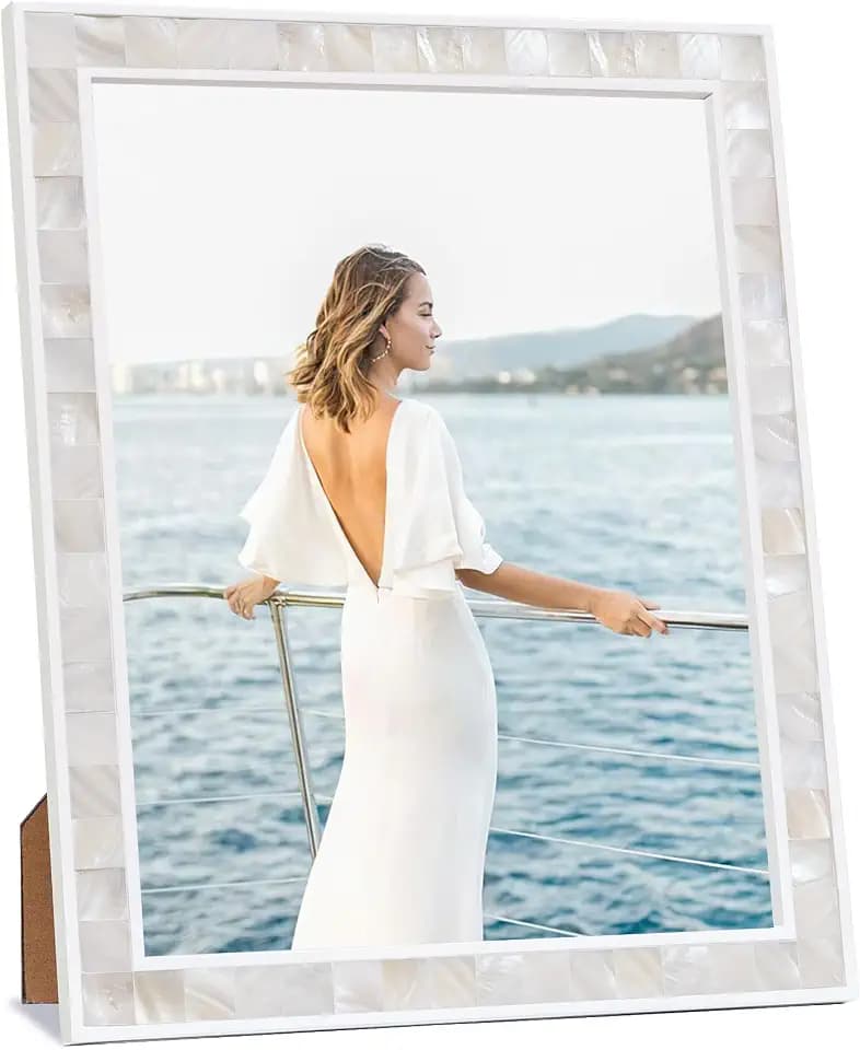 White Picture Frames 11x14 Inch, Natural Shell Inlay Wedding Photo Frame