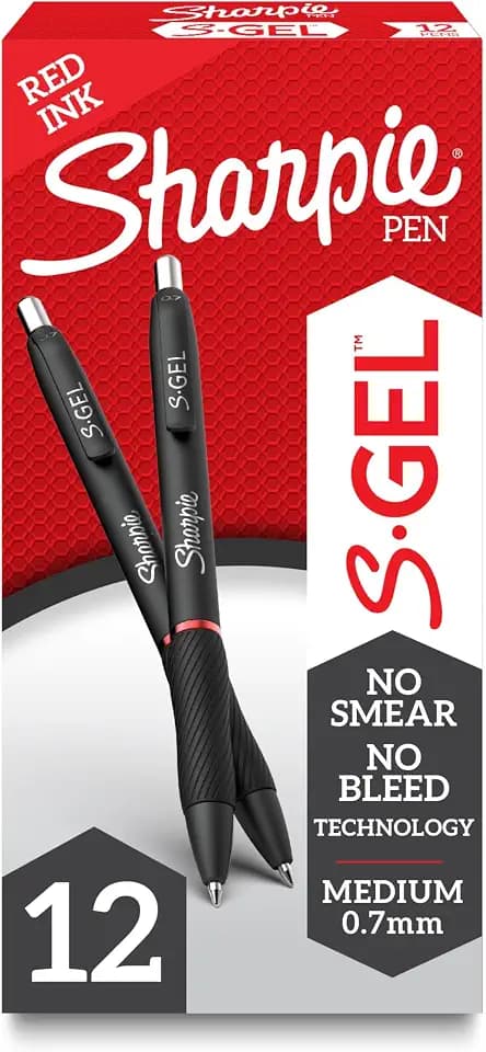 Sharpie S-Gel Pens, Medium Point (0.7mm), Red Gel Ink, 12 Count - Classroom, Teacher Supplies