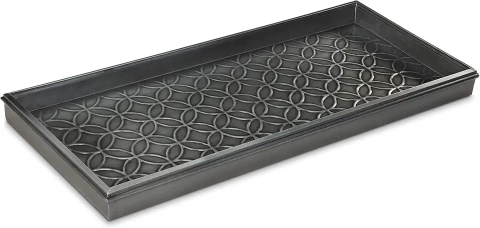 Good Directions Medium Boot Tray, Double Circles Multi-Purpose All Weather Decorative Tray, Shoes, Plants, Pet Bowls, 30x13x2 Inch, Dark Zinc Gray Steel