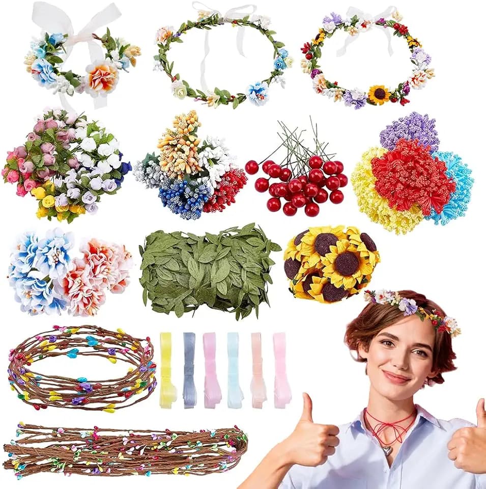 INFUNLY 261pcs/Set DIY Flower Crowns Making Kit Handmade Floral Crown Garland Kit Make Your Own Flower Wreath Bridal Shower Wreaths Gift for Women Wedding Home Decor